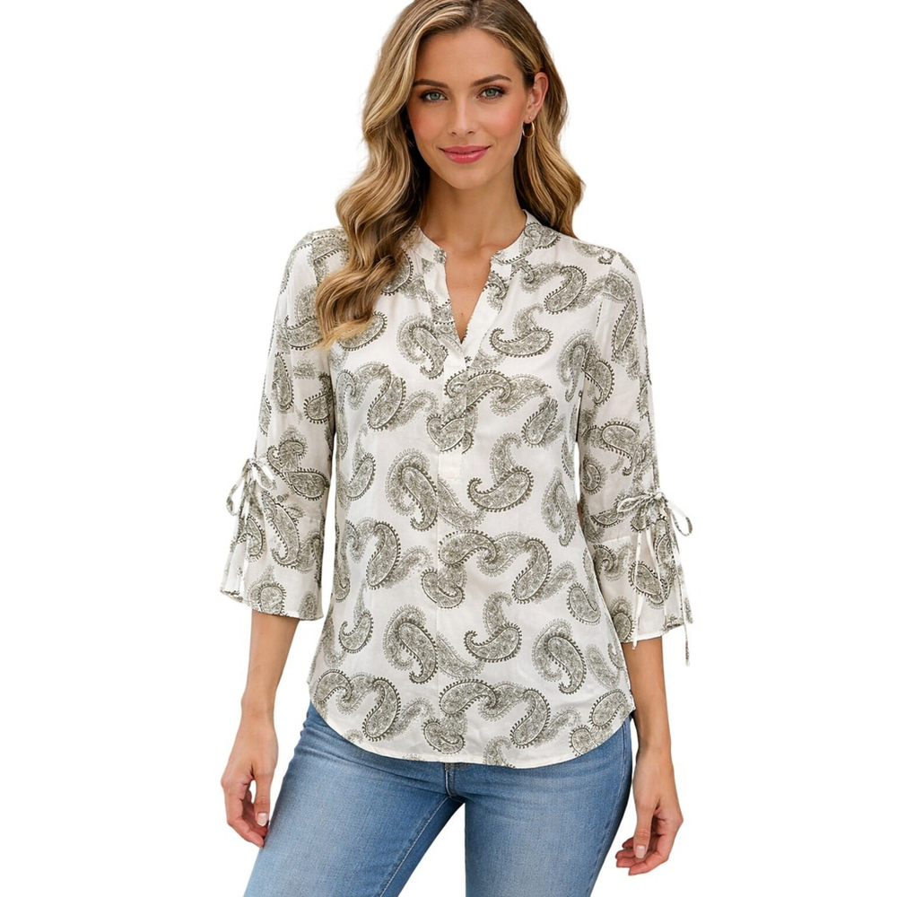 NWT 41 Hawthorn Olive Green Paisley Top XS
